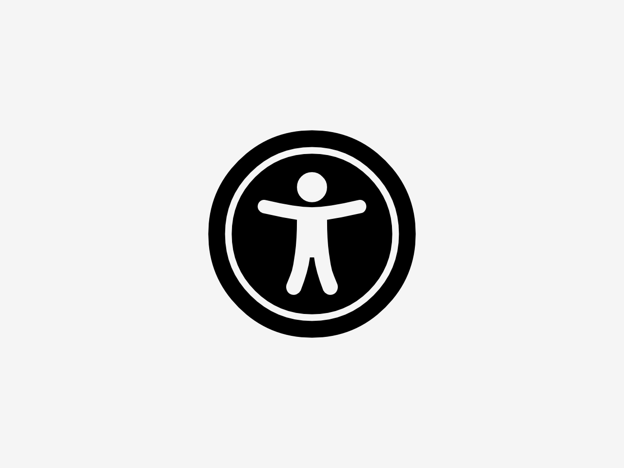 Bild zeigt ein Symbol für Barrierefreiheit. Das Symbol zeigt einen Kreis, indem ein Mensch mit geöffneten Armen und Beinen abgebildet ist.